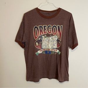 Vintage Oregon 'The Beaver State' Travel Destination Graphic Brown Ringer Tee